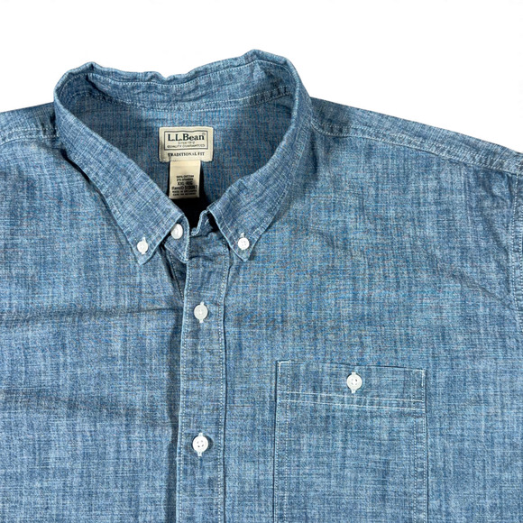 Vintage LL Bean Shirt Adult 2XL XXL Blue Chambray Traditional Fit Heritage Y2K - Picture 2 of 11
